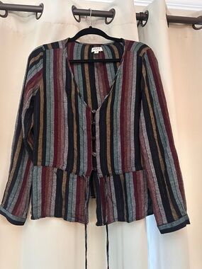 Striped Drawstring Peplum Blouse in Multi-Stripe